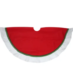 36" Red And White With Border Accents Christmas Tree Skirt