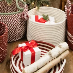18" Red And White Woven Candy Cane Round Christmas Tray