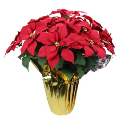 28" Red Artificial Christmas Poinsettia With Gold Wrapped Pot
