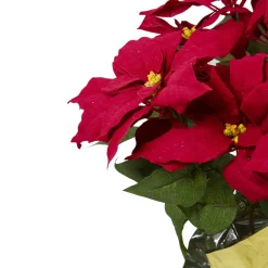 28" Red Artificial Christmas Poinsettia With Gold Wrapped Pot