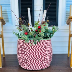 18" Red Braided Chevron Christmas Storage Basket