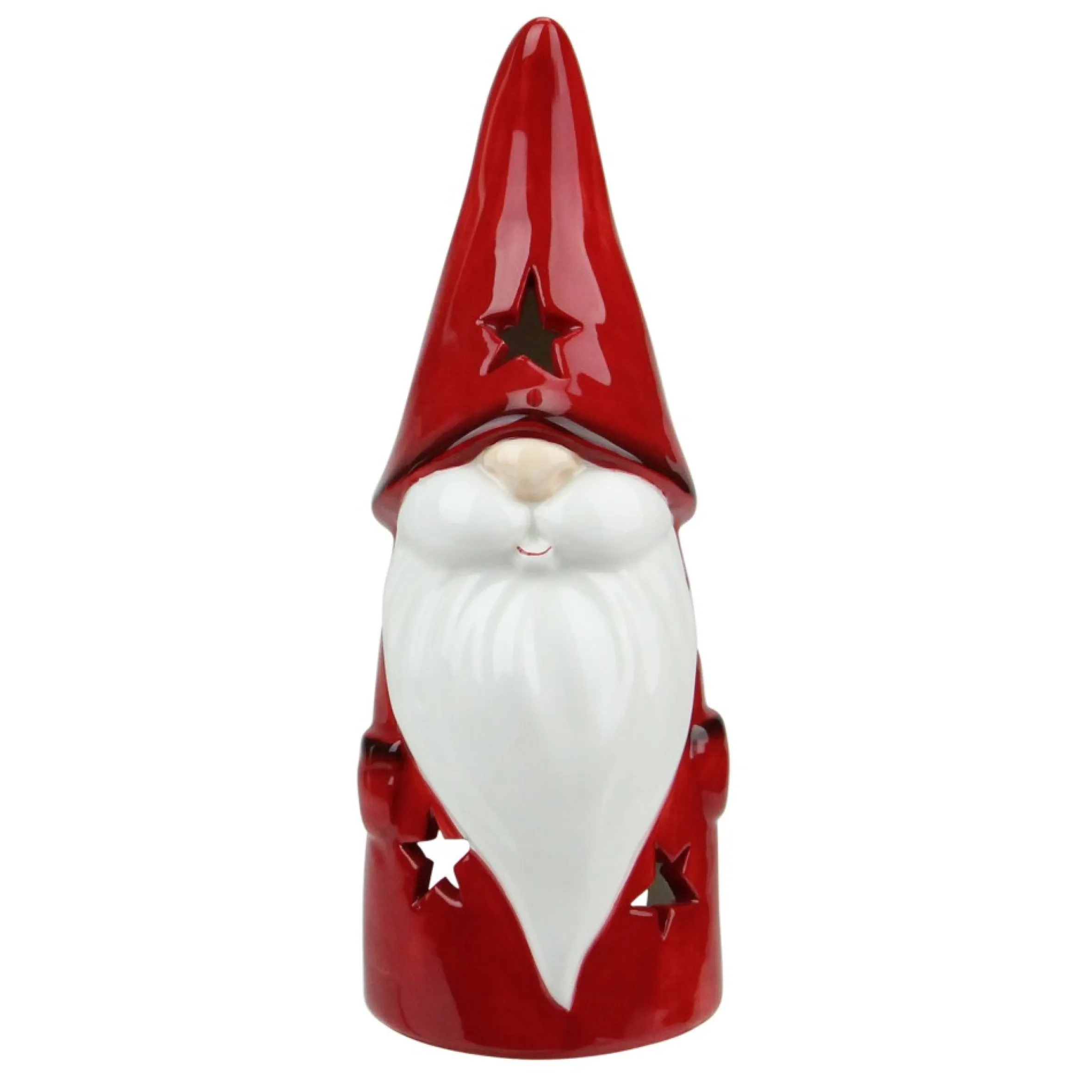 8.25 Red Ceramic Christmas Star Gnome Tealight Candle Holder
