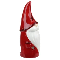 8.25 Red Ceramic Christmas Star Gnome Tealight Candle Holder