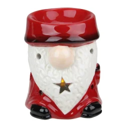 4.75 Red Ceramic Christmas Star Gnome Tealight Candle Holder