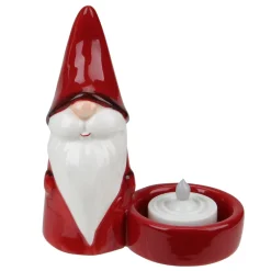 4.75" Red Ceramic Mini Christmas Gnome Tealight Candle Holder