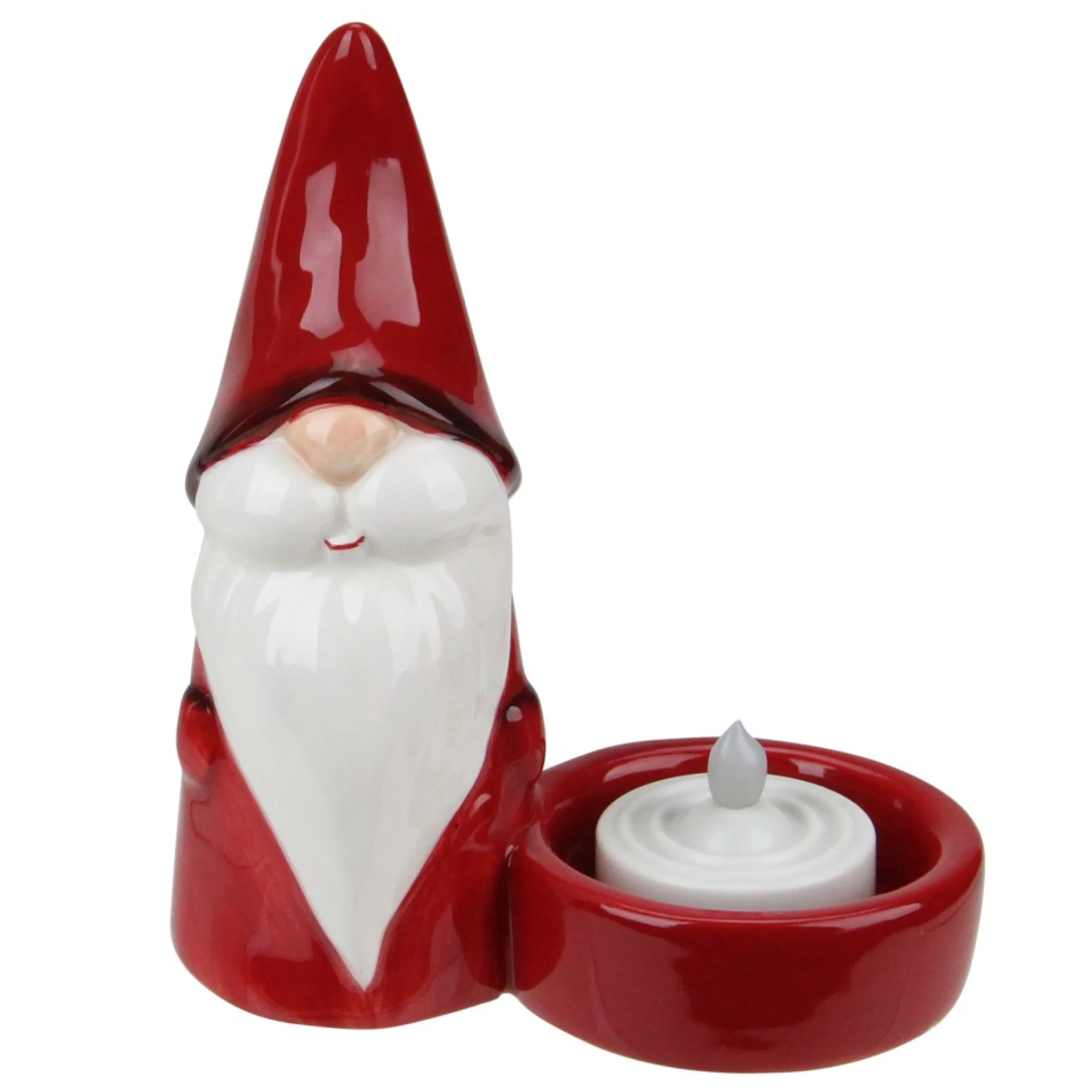 4.75" Red Ceramic Mini Christmas Gnome Tealight Candle Holder