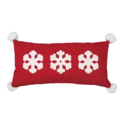 16" Red Christmas Embroidered And Snowflake Rectangular Throw Pillow