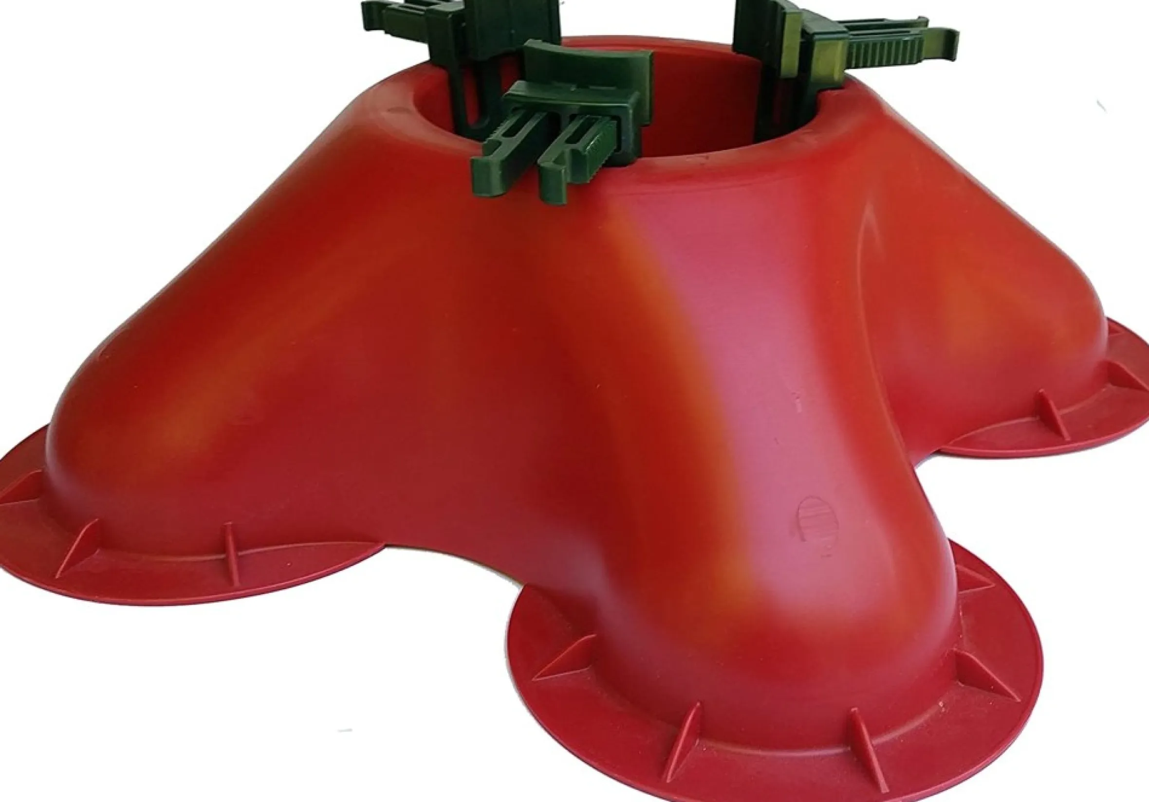 Red Christmas Tree Stand With Clamping System - For Live Trees Up To 10'