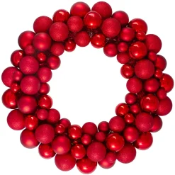 Red 3-Finish Shatterproof Ball Christmas Wreath, 36-Inch, Unlit
