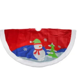 48" Red Fleece Christmas Snowman Winter Tree Skirt With White Faux Fur Trim