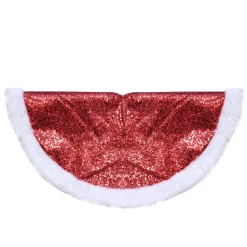 20" Red Glittered Mini Christmas Tree Skirt With A Faux Fur Trim