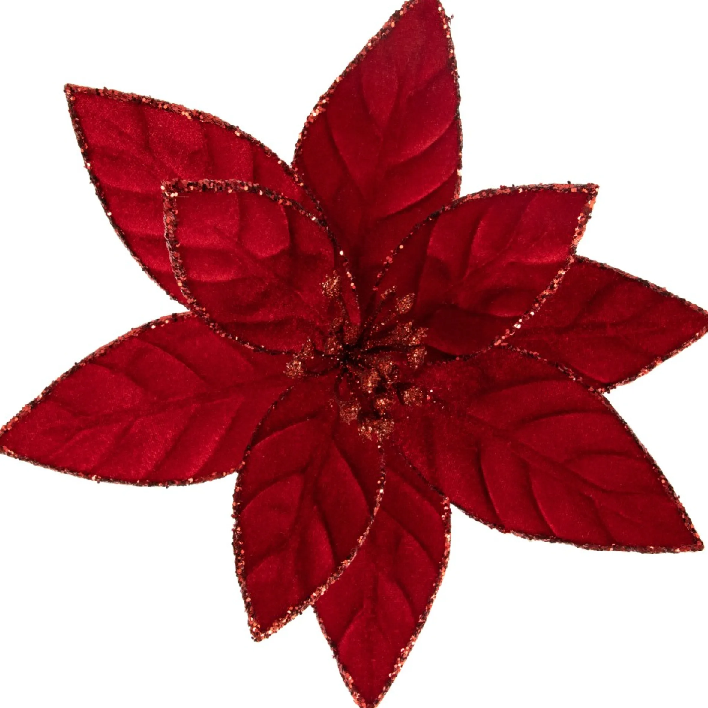 10" Red Glittered Poinsettia Christmas Floral Clip