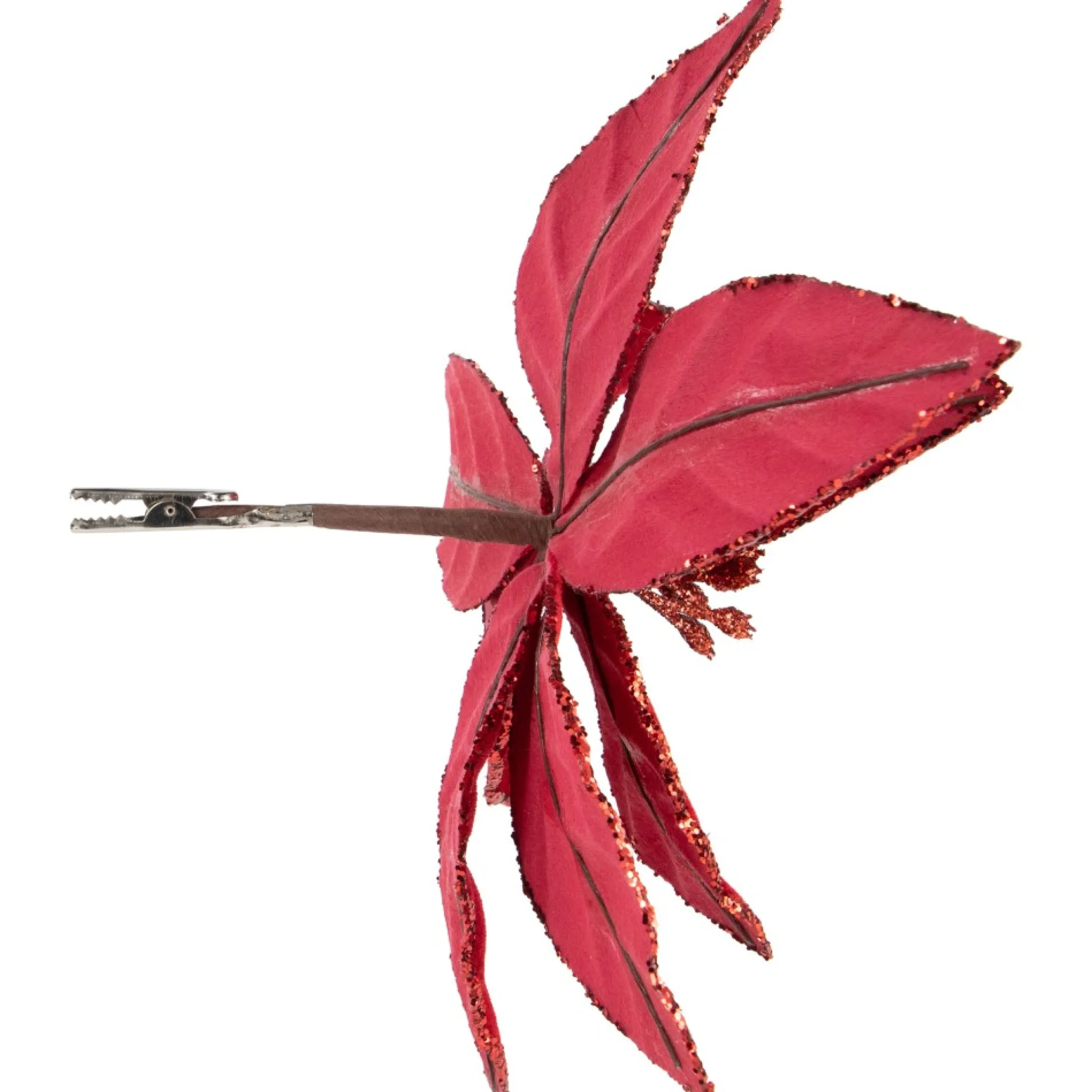 10" Red Glittered Poinsettia Christmas Floral Clip