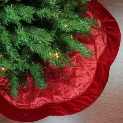 48" Red Glittered Swirl Trimmed Christmas Tree Skirt