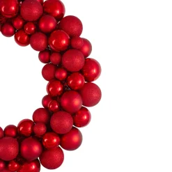 Red Hot 3-Finish Shatterproof Ball Christmas Wreath, 24-Inch