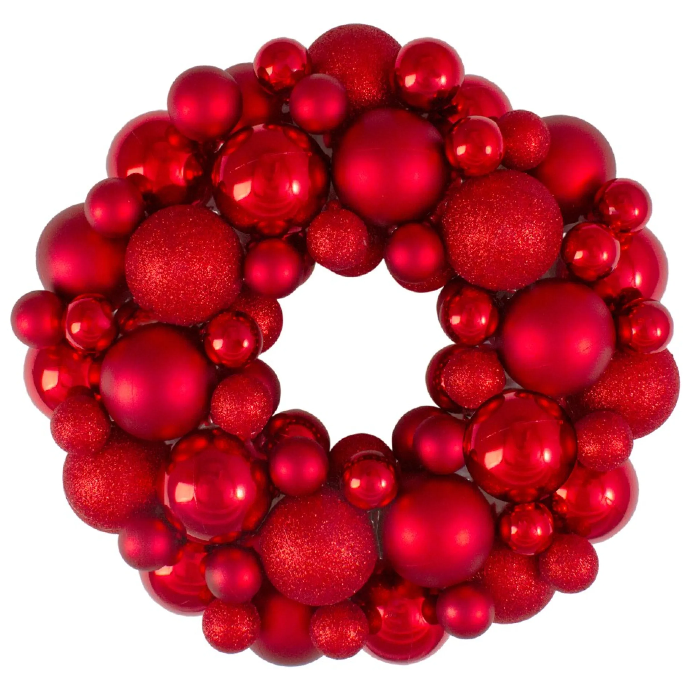 Red Hot 3-Finish Shatterproof Ball Christmas Wreath - 13-Inch, Unlit