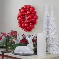 Red Hot 3-Finish Shatterproof Ball Christmas Wreath - 13-Inch, Unlit