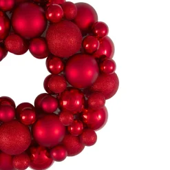 Red Hot 3-Finish Shatterproof Ball Christmas Wreath - 13-Inch, Unlit
