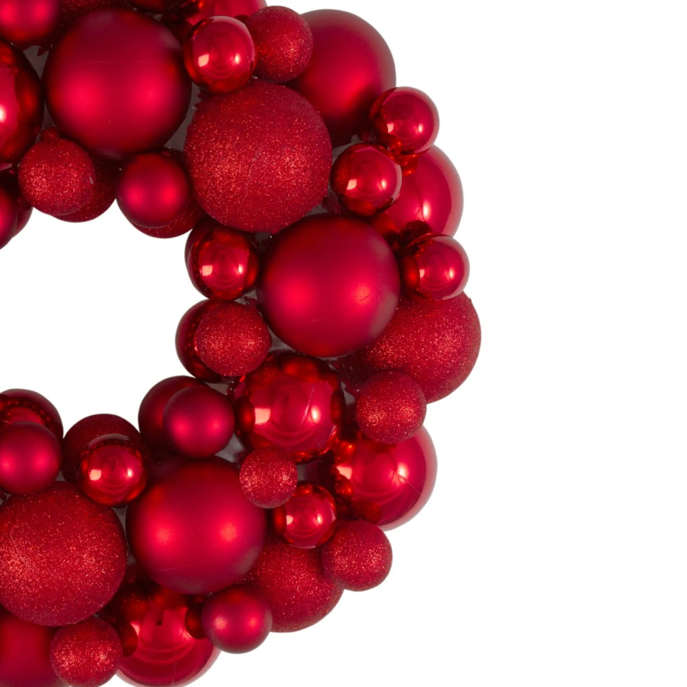 Red Hot 3-Finish Shatterproof Ball Christmas Wreath - 13-Inch, Unlit