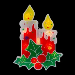 12" Red Lighted Berry Candle Christmas Window Silhouette Decoration