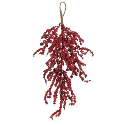 28" Red Merry Berry Christmas Teardrop Swag, Unlit