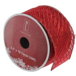 Red Metallic Christmas Wired Craft Ribbon 2.5" X 10 Yards