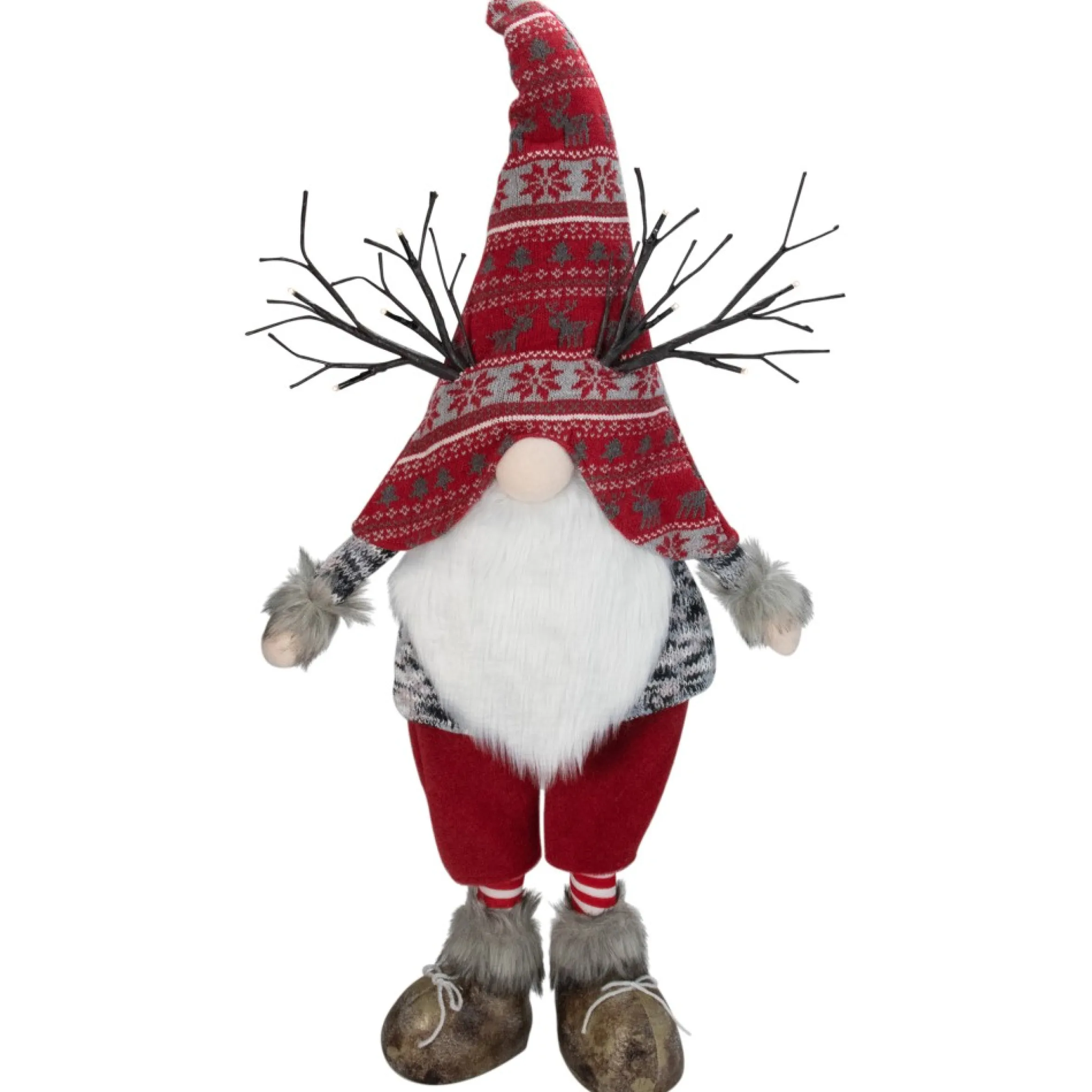 30" Red Nordic Hat Standing Santa Christmas Gnome With Led Antler