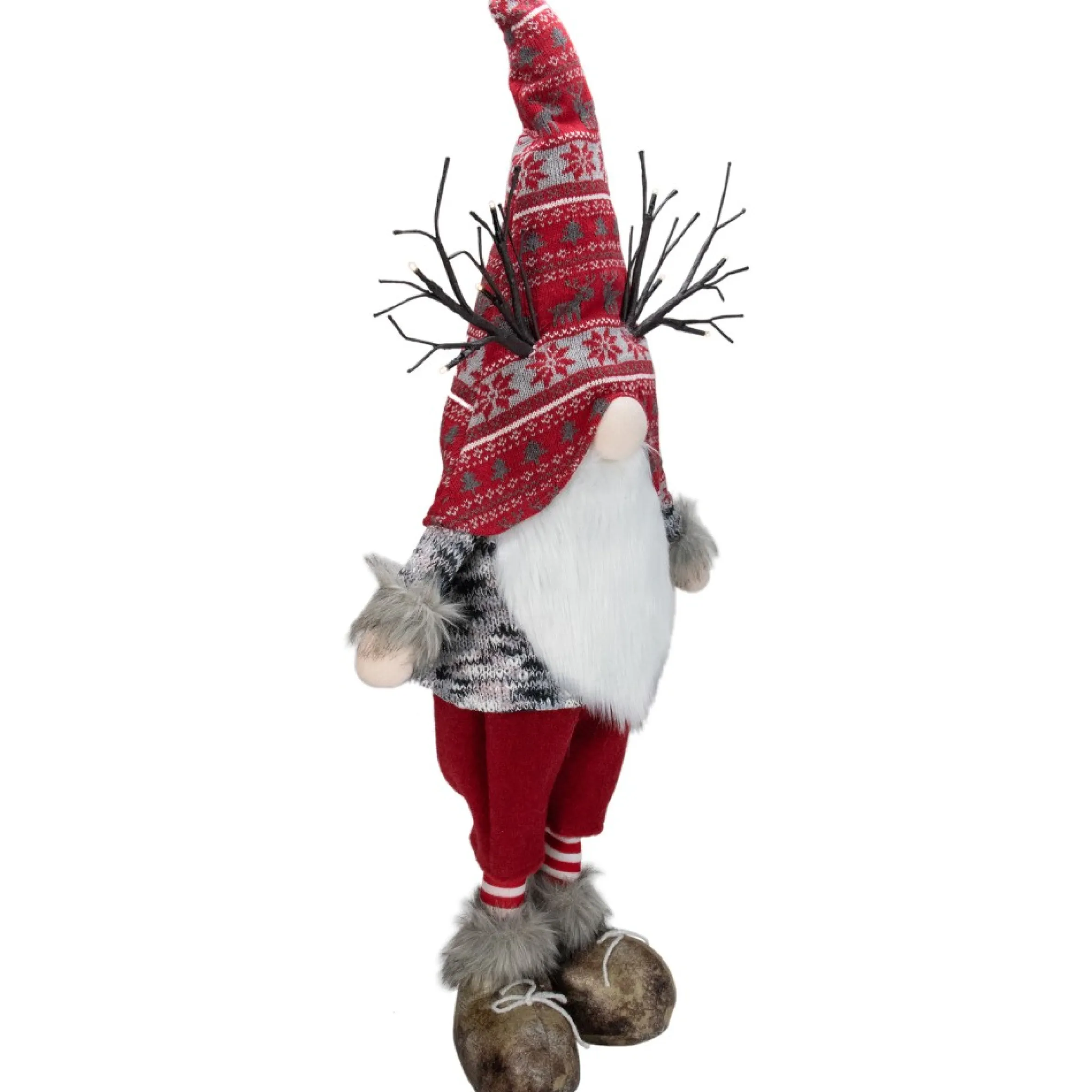 30" Red Nordic Hat Standing Santa Christmas Gnome With Led Antler