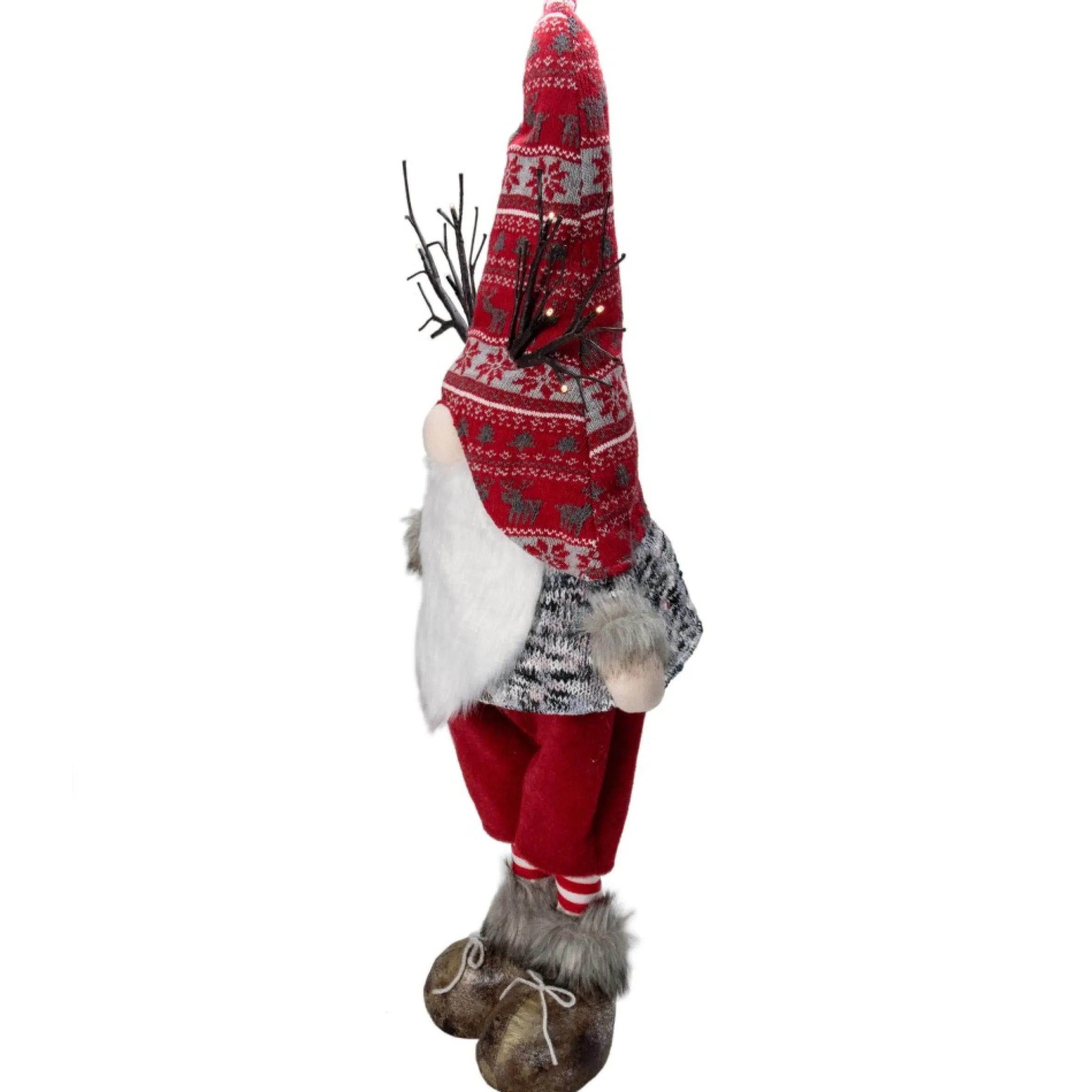 30" Red Nordic Hat Standing Santa Christmas Gnome With Led Antler
