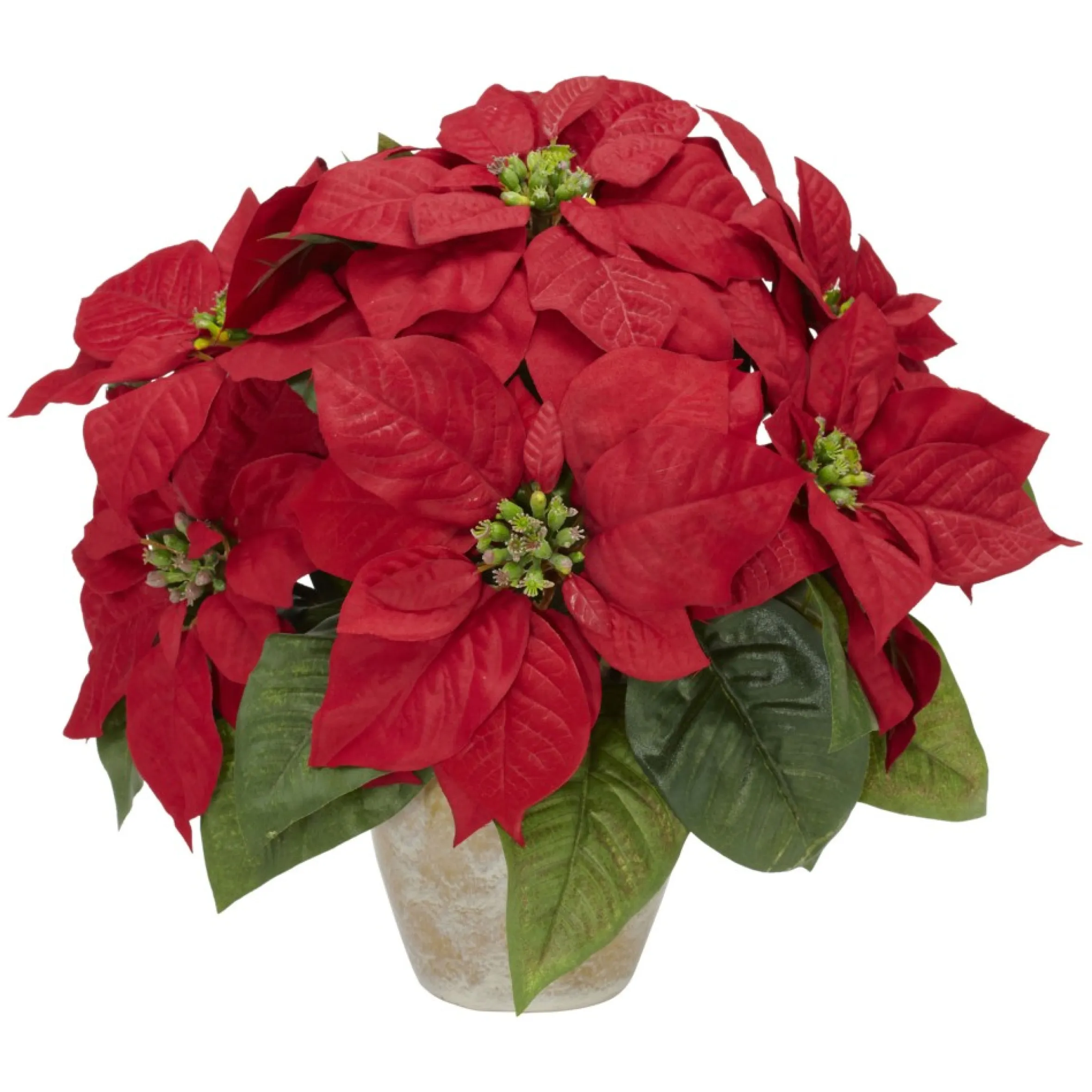 13" Red Poinsettia Silk Artificial Christmas Floral Arrangement With Ceramic Vase