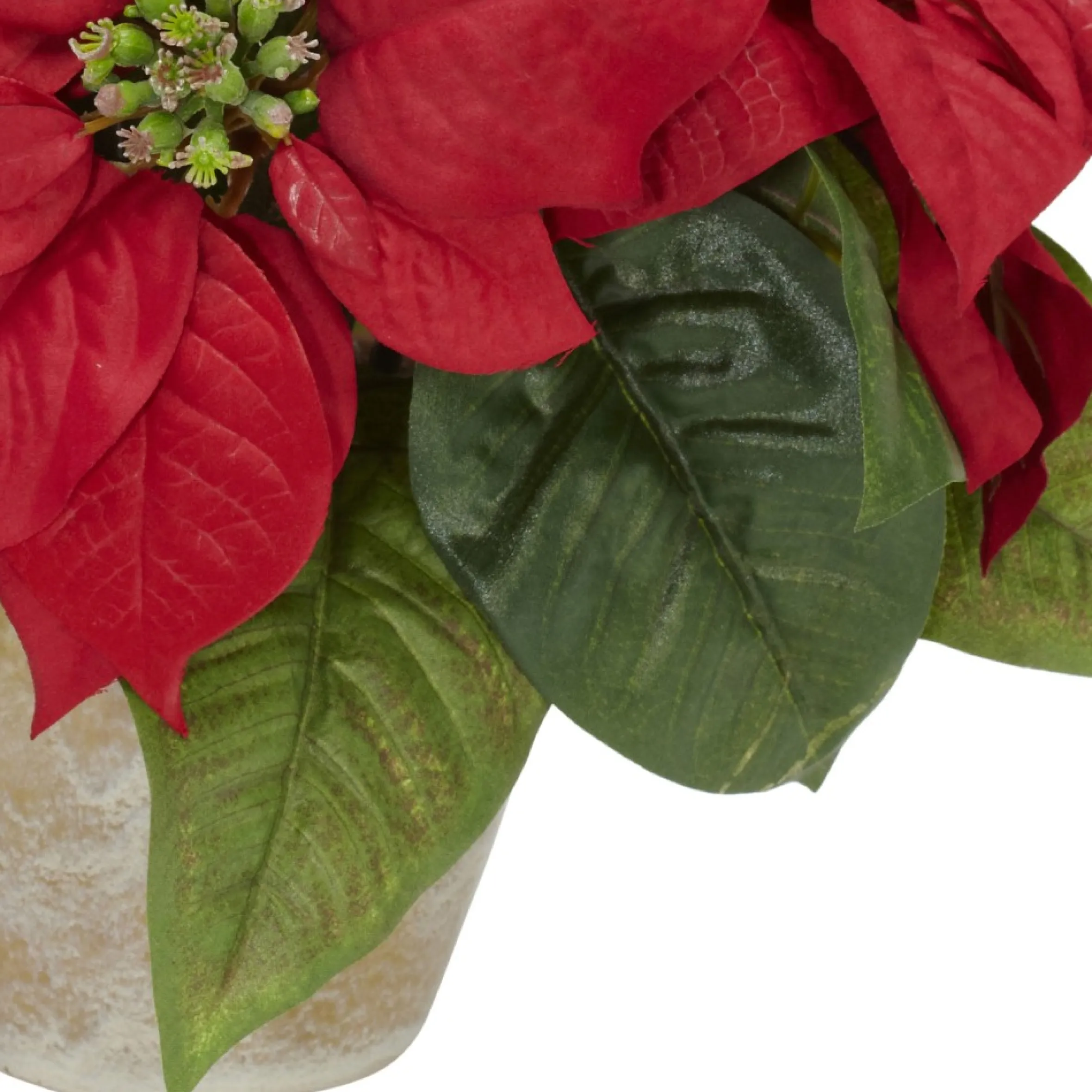 13" Red Poinsettia Silk Artificial Christmas Floral Arrangement With Ceramic Vase