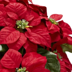 21" Red Poinsettia Silk Christmas Artificial Floral Arrangement With Planter