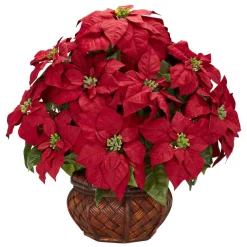 22" Red Poinsettia Silk Christmas Artificial Floral Arrangement With Decorative Planter