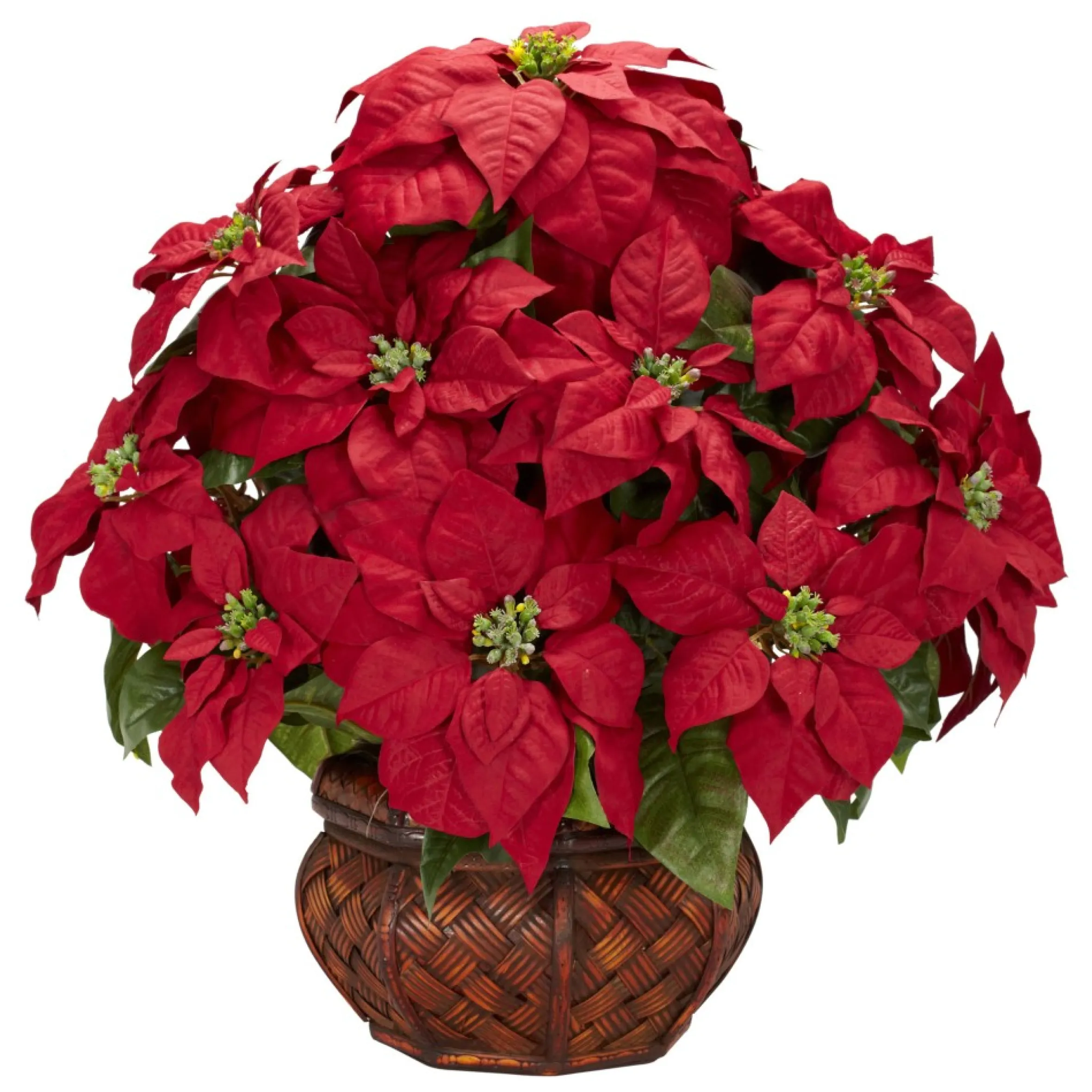 22" Red Poinsettia Silk Christmas Artificial Floral Arrangement With Decorative Planter