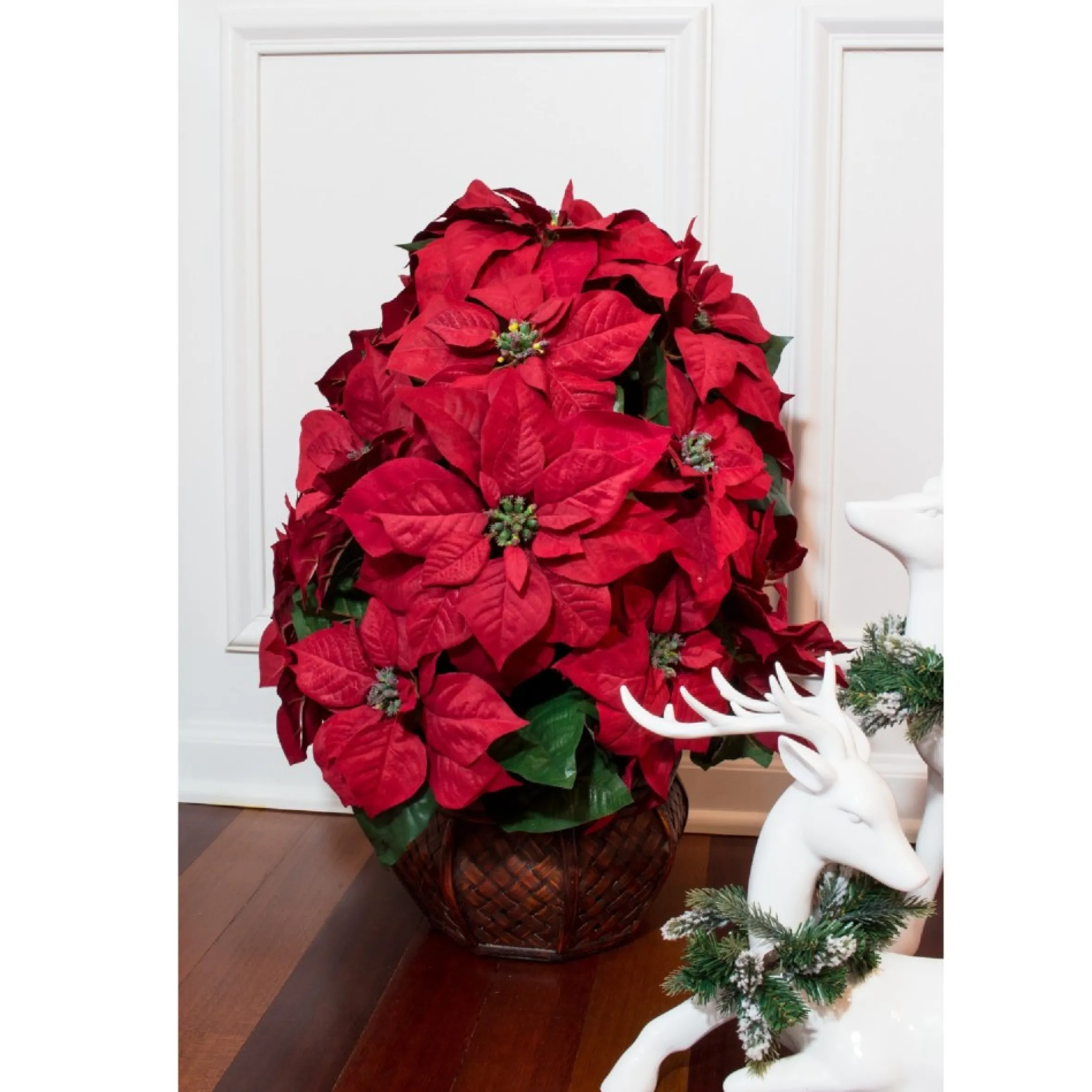 22" Red Poinsettia Silk Christmas Artificial Floral Arrangement With Decorative Planter