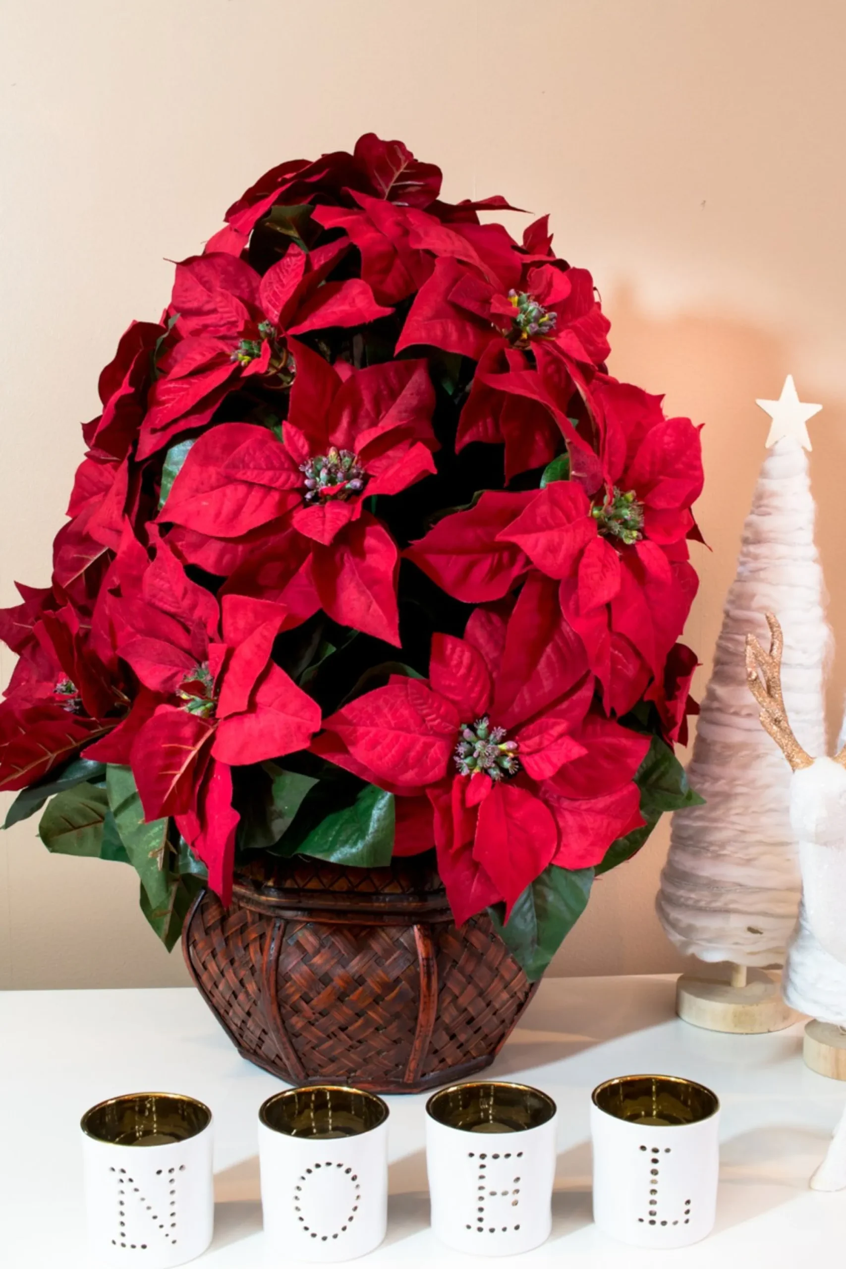22" Red Poinsettia Silk Christmas Artificial Floral Arrangement With Decorative Planter