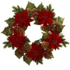 Red Poinsettias With Berries And Pinecones Artificial Christmas Wreath, 24-Inch, Unlit