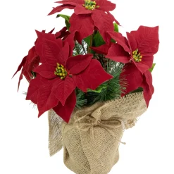 13.5" Red Poinsettia With Pine Cones Artificial Christmas Floral Arrangement