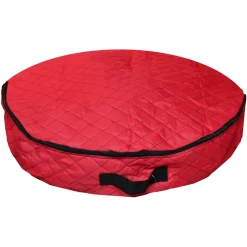 36" Red Premium Quilted Christmas Wreath Storage Bag