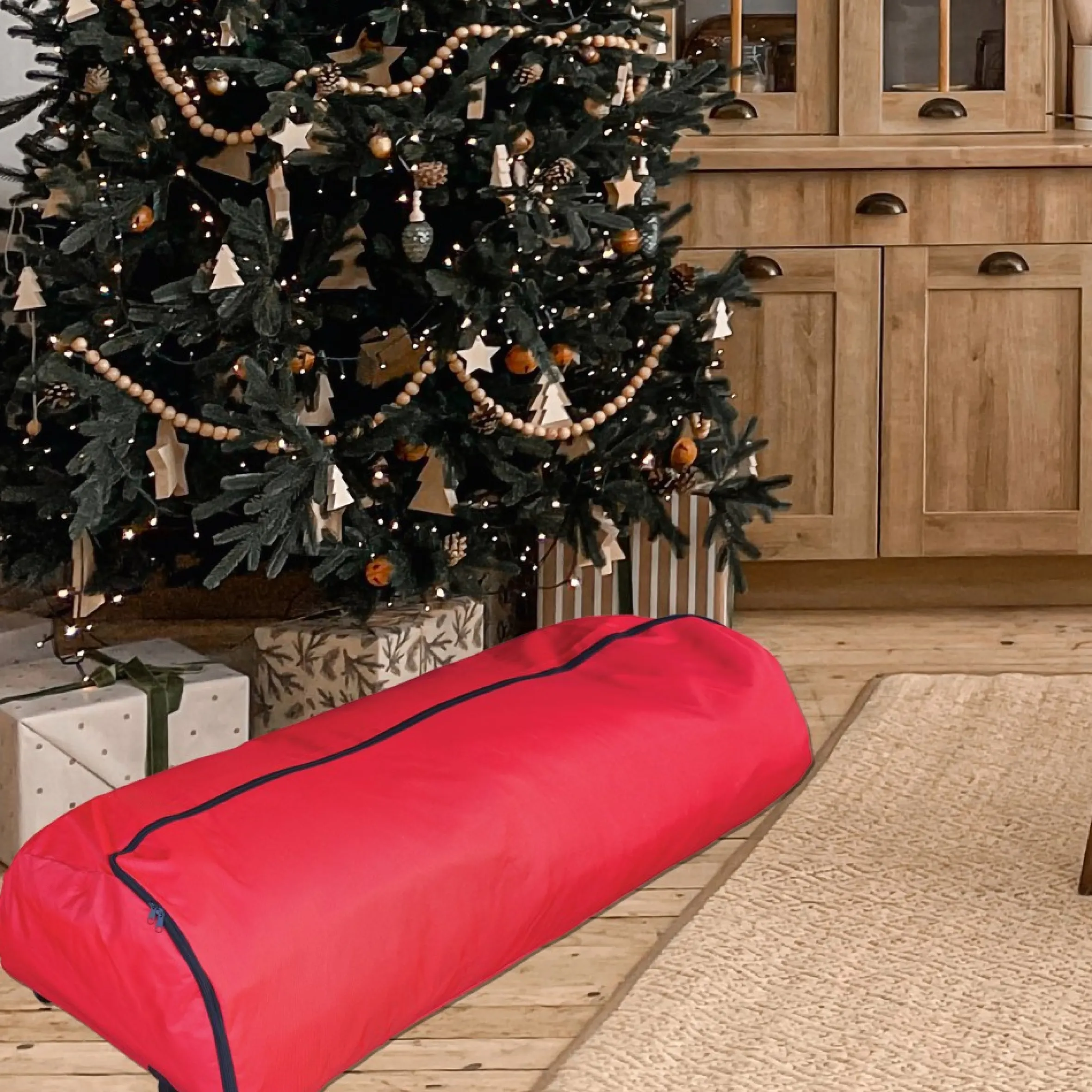 Red Rolling Christmas Tree Storage Bag For Trees Up To 7.5Ft