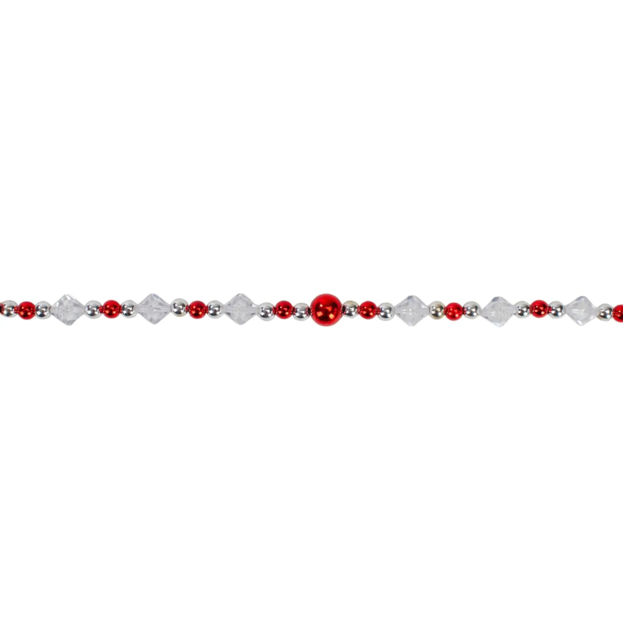 9' Red, Silver And Clear Faceted Beaded Christmas Garland - Unlit