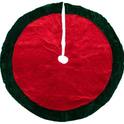 60" Red Traditional Christmas Tree Skirt With Green Border Trim