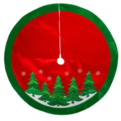 48" Red Velvet Background With Green Trees Christmas Tree Skirt