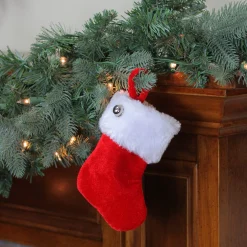 6" Red Velvet Christmas Stocking With Cuff And Silver Bell Accent