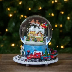6.5" Revolving House With Santa And Train Musical Christmas Snow Globe