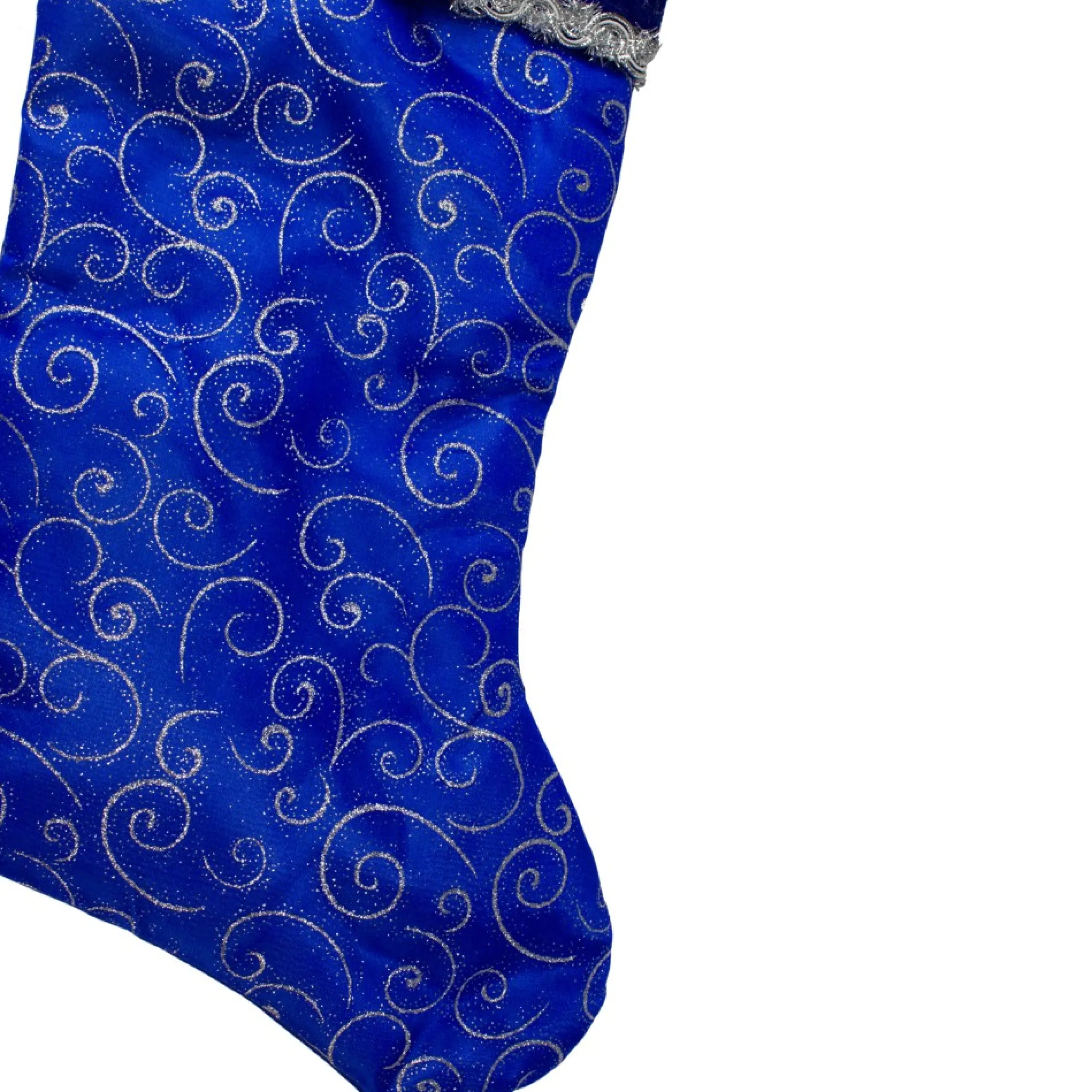 20.5" Royal Blue And Silver Swirl Christmas Stocking With Velveteen Cuff
