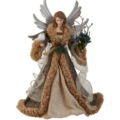16" Rustic Angel With Dove Christmas Tree Topper, Unlit