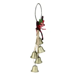 12" Rustic Bow With Golden Jingle Bells Christmas Door Hanger