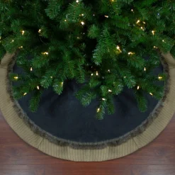 48" Rustic Burlap And Chambray Christmas Tree Skirt