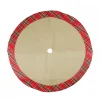 20" Rustic Burlap Mini Christmas Tree Skirt With Red Plaid Border